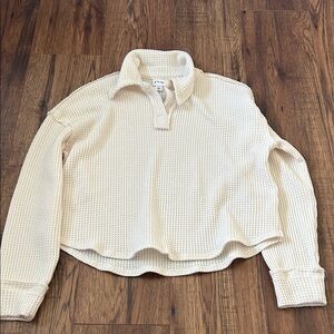 Like New Target Cream Waffle Knit Long Sleeve Top